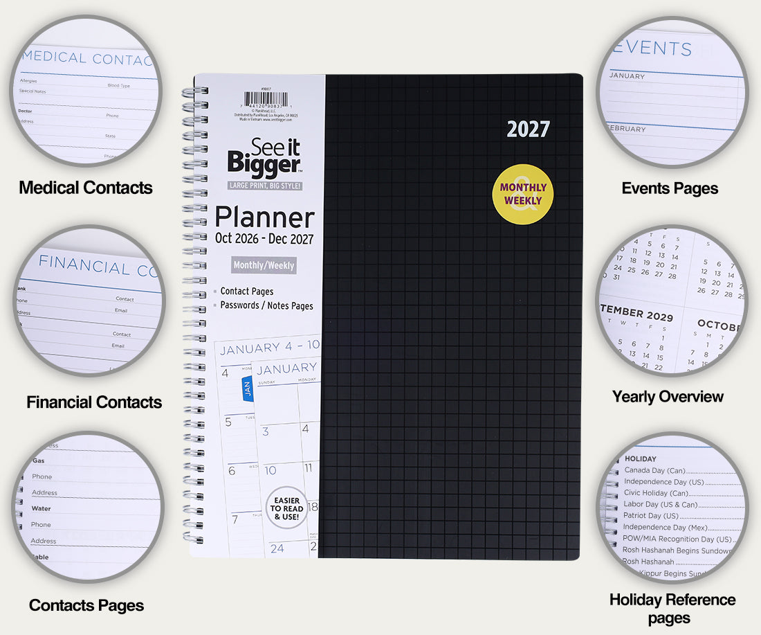 Large Monthly/Weekly Floral Planner (Oct26-Dec27)