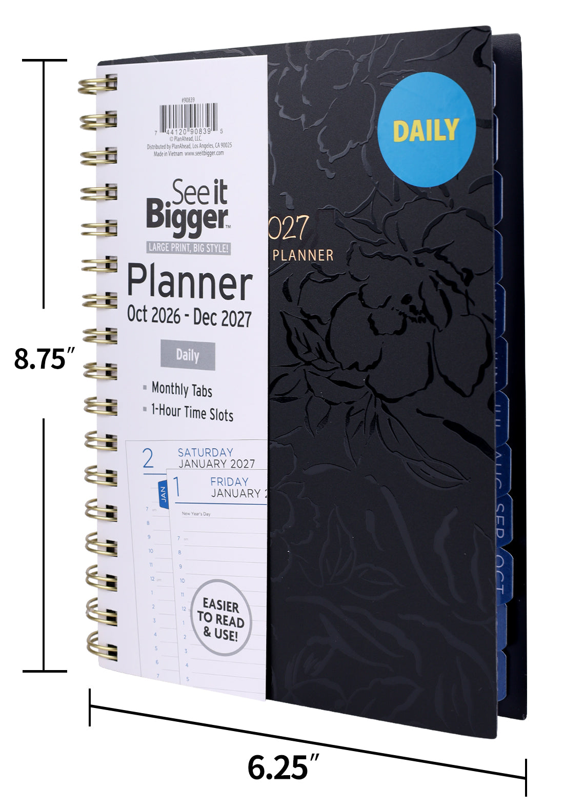 Medium Black Fashion Daily Planner (Oct26-Dec27)