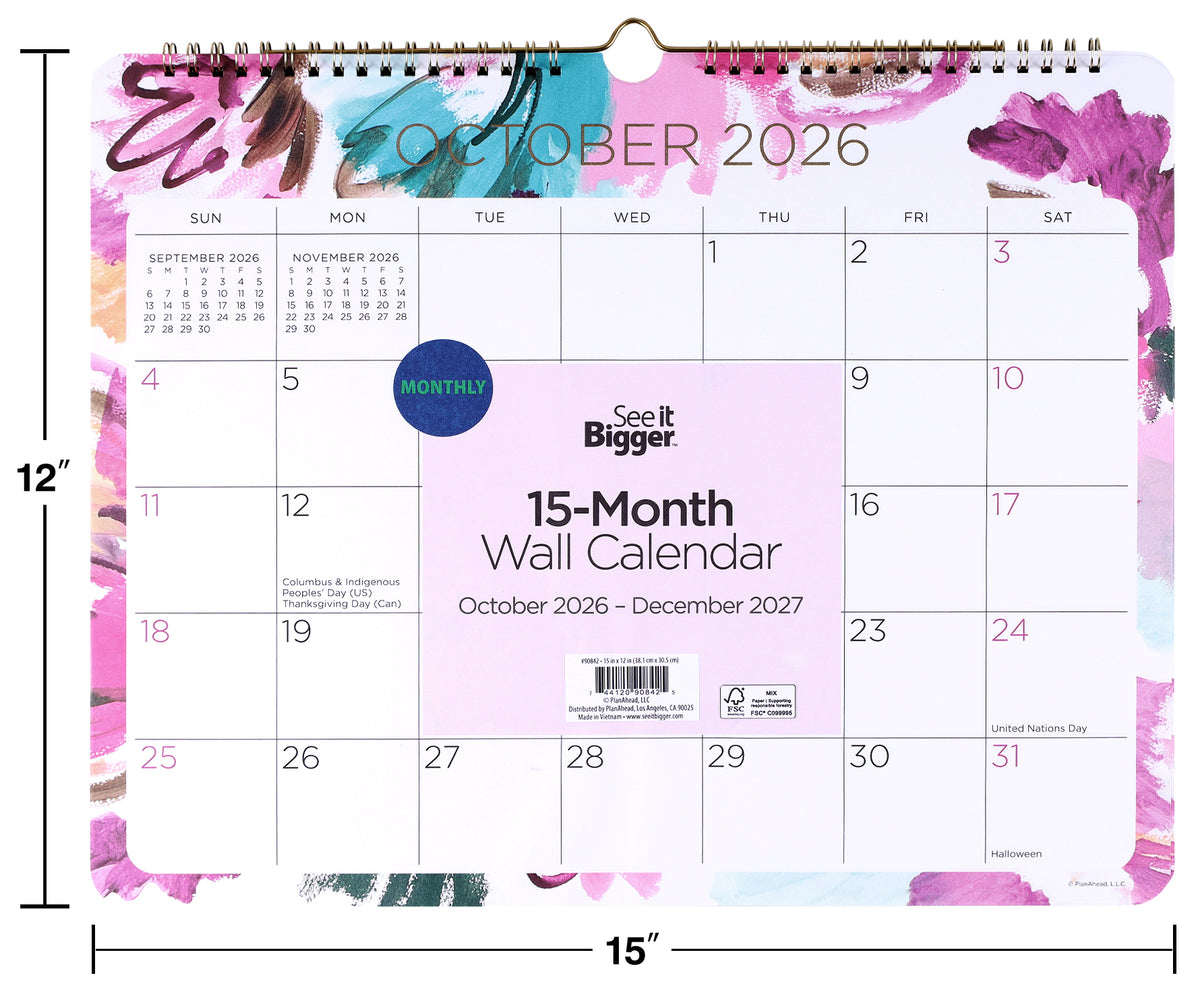 12" x 15" Wall Calendar (Oct26-Dec27)
