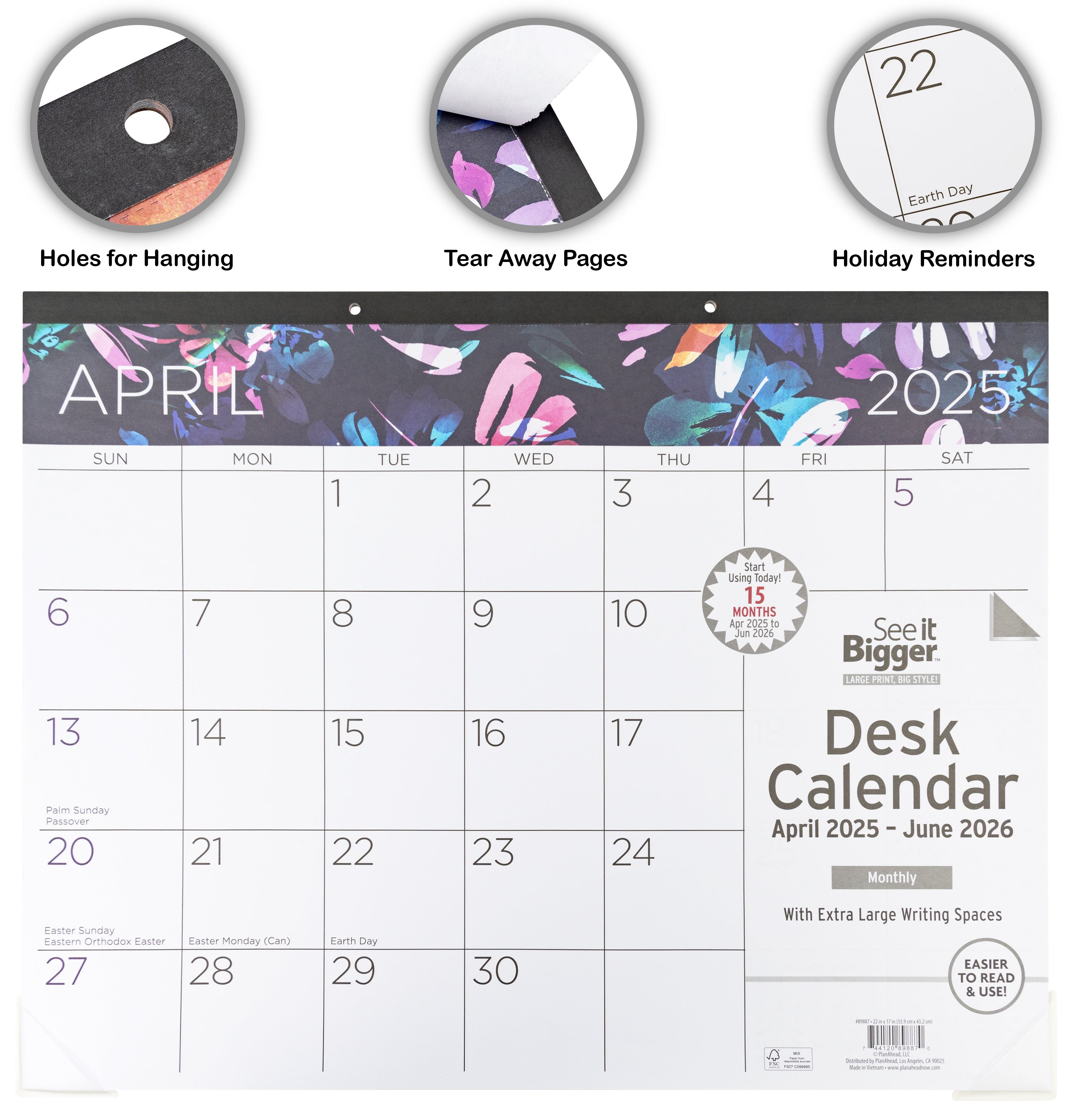Large Monthly Desk Pad Calendar 2025-2026