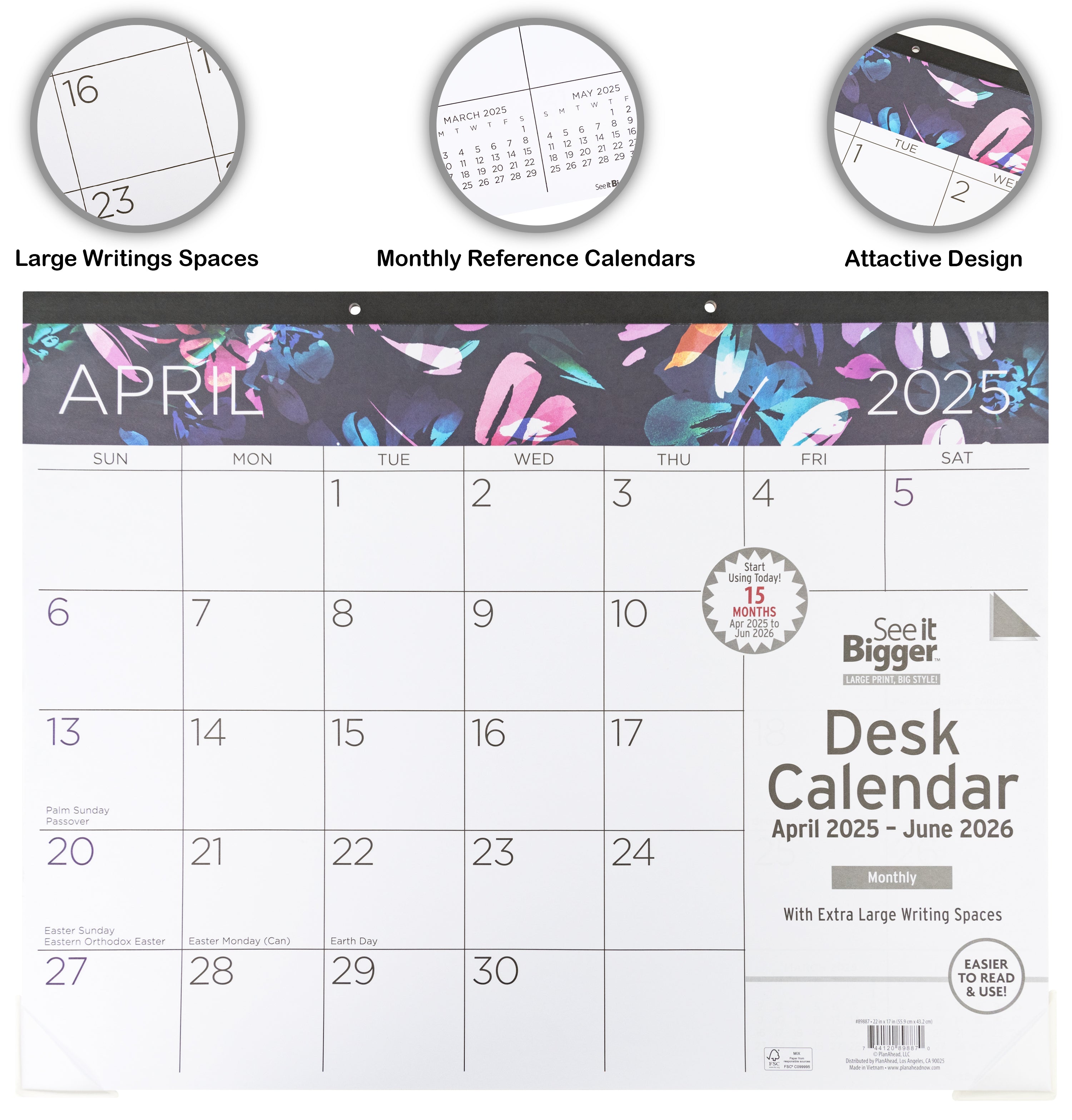 Large Monthly Desk Pad Calendar 2025-2026