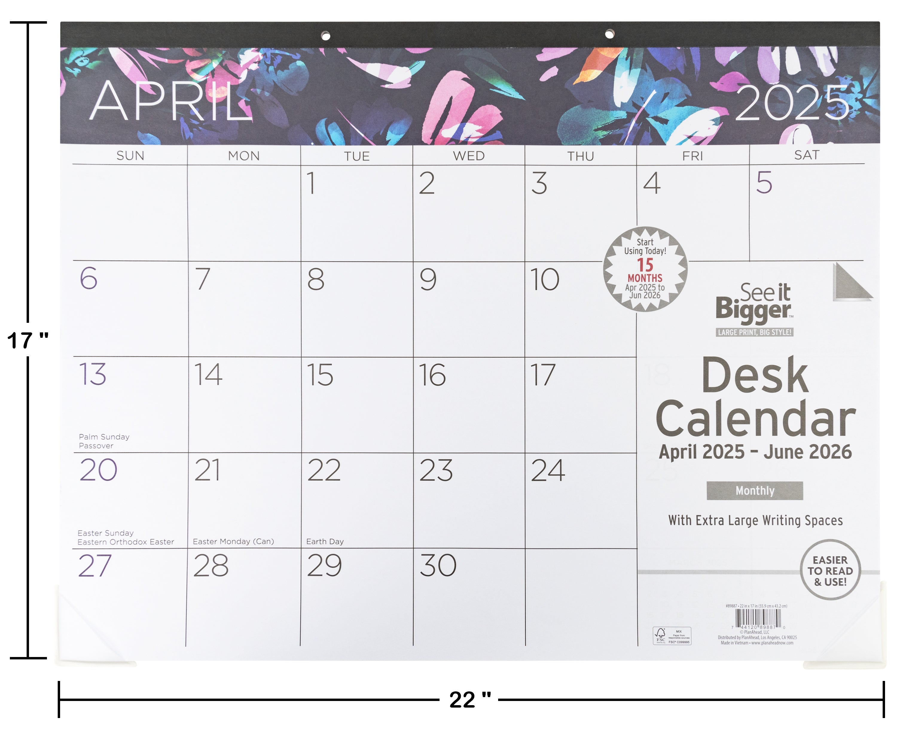 Large Monthly Desk Pad Calendar 2025-2026