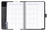 Open planner with grid and checklist layout on a white background