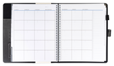 Open planner with weekly schedule on white background