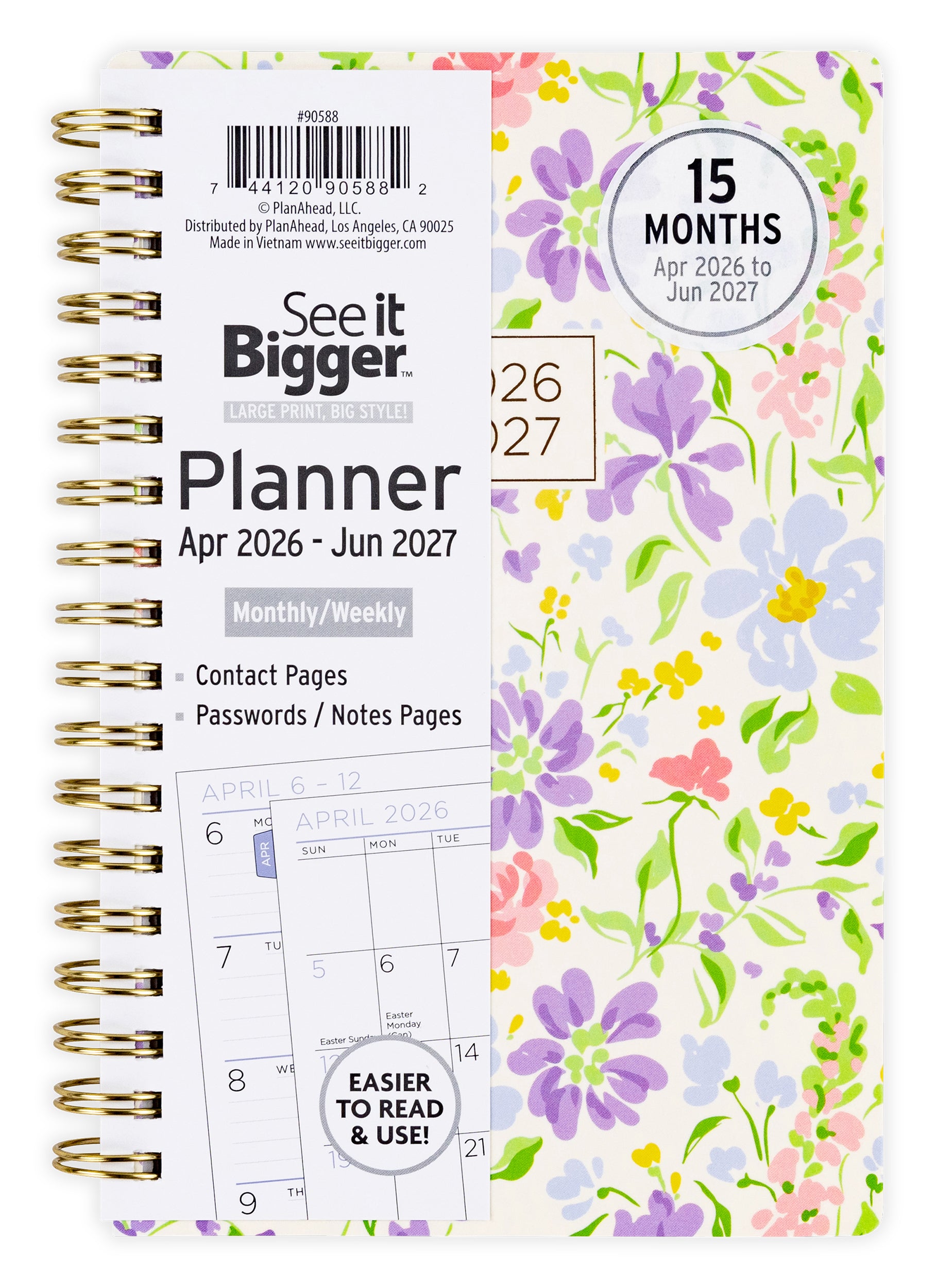 2026-2027 small planner with floral cover displaying monthly/weekly layout. Small 2026 planner.