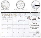 Desk calendar for October 2025 with additional features like holiday reminder and monthly reference calendars.