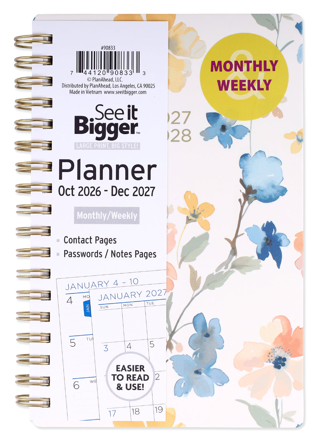 Small Monthly/Weekly Floral Planner (Oct26-Dec27)