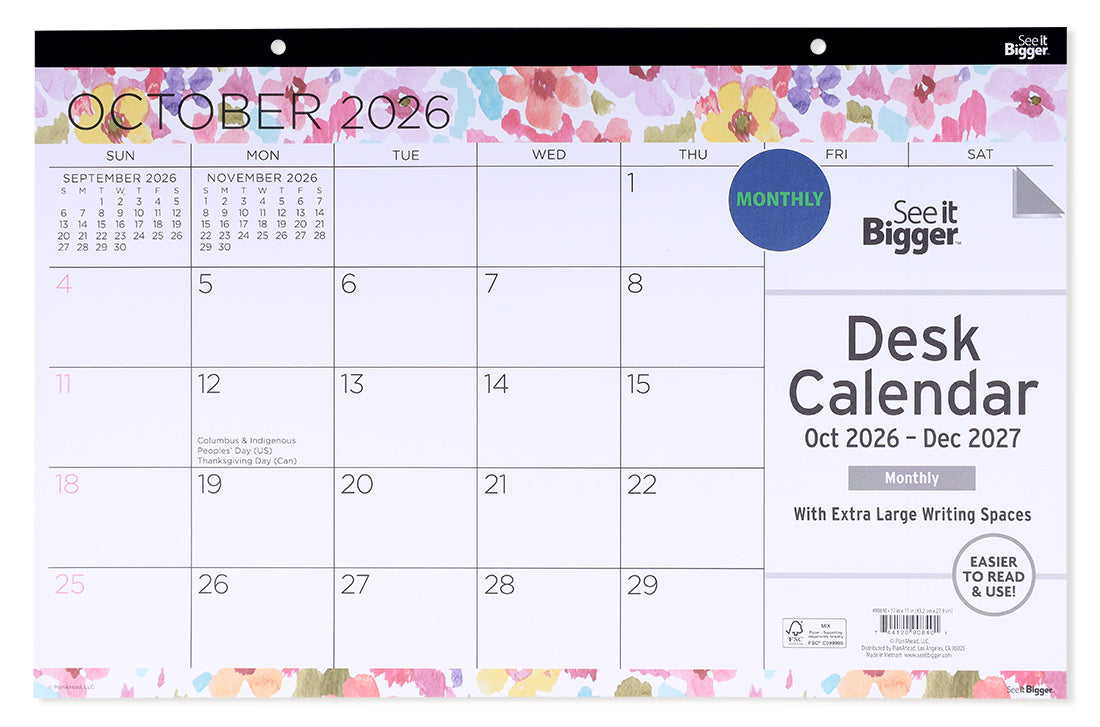 11" x 17" Monthly Desk Pad Calendar (Oct26-Dec27)
