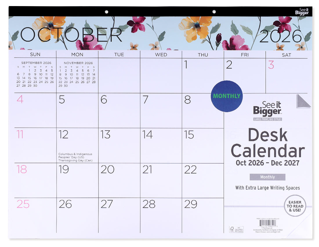 17" x 22" Monthly Desk Pad Calendar (Oct26-Dec27)
