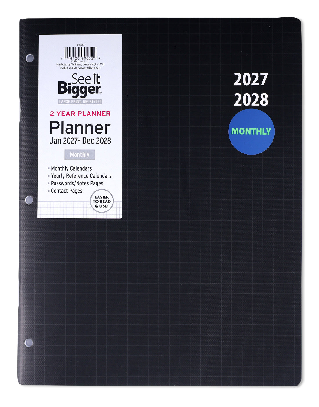 2Yr Large Monthly Black Planner (Jan27-Dec28)
