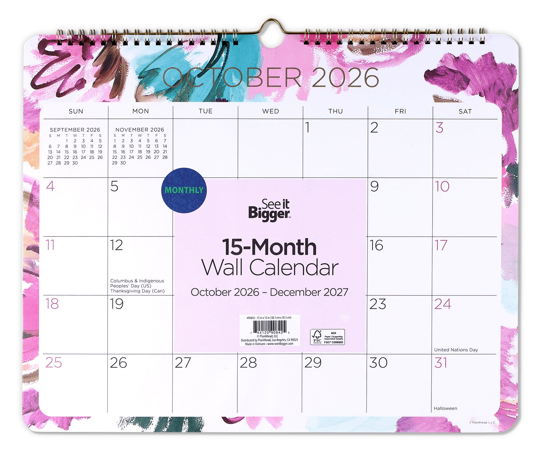 12" x 15" Wall Calendar (Oct26-Dec27)