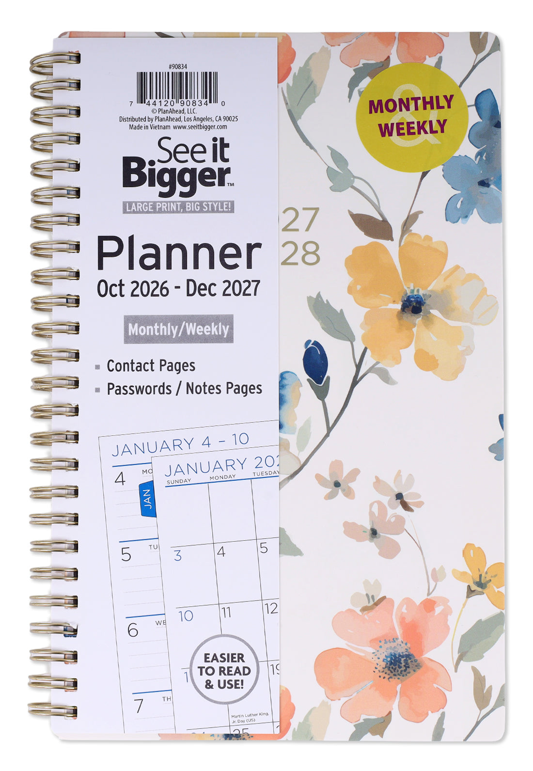 Medium Monthly/Weekly Floral Planner (Oct26-Dec27)