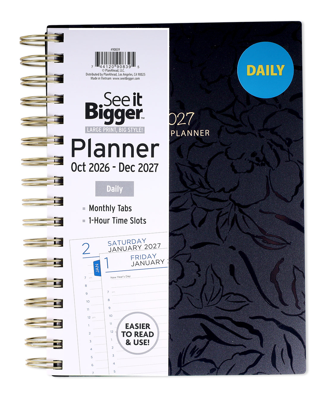 Medium Black Fashion Daily Planner (Oct26-Dec27)