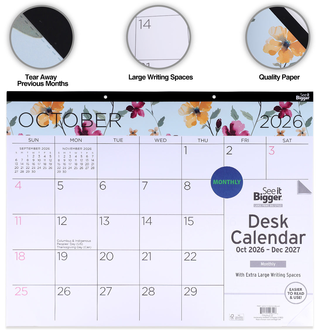 17" x 22" Monthly Desk Pad Calendar (Oct26-Dec27)
