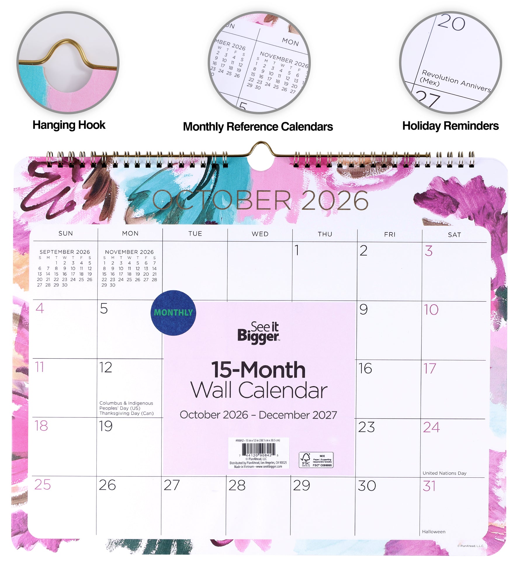 12" x 15" Wall Calendar (Oct26-Dec27)