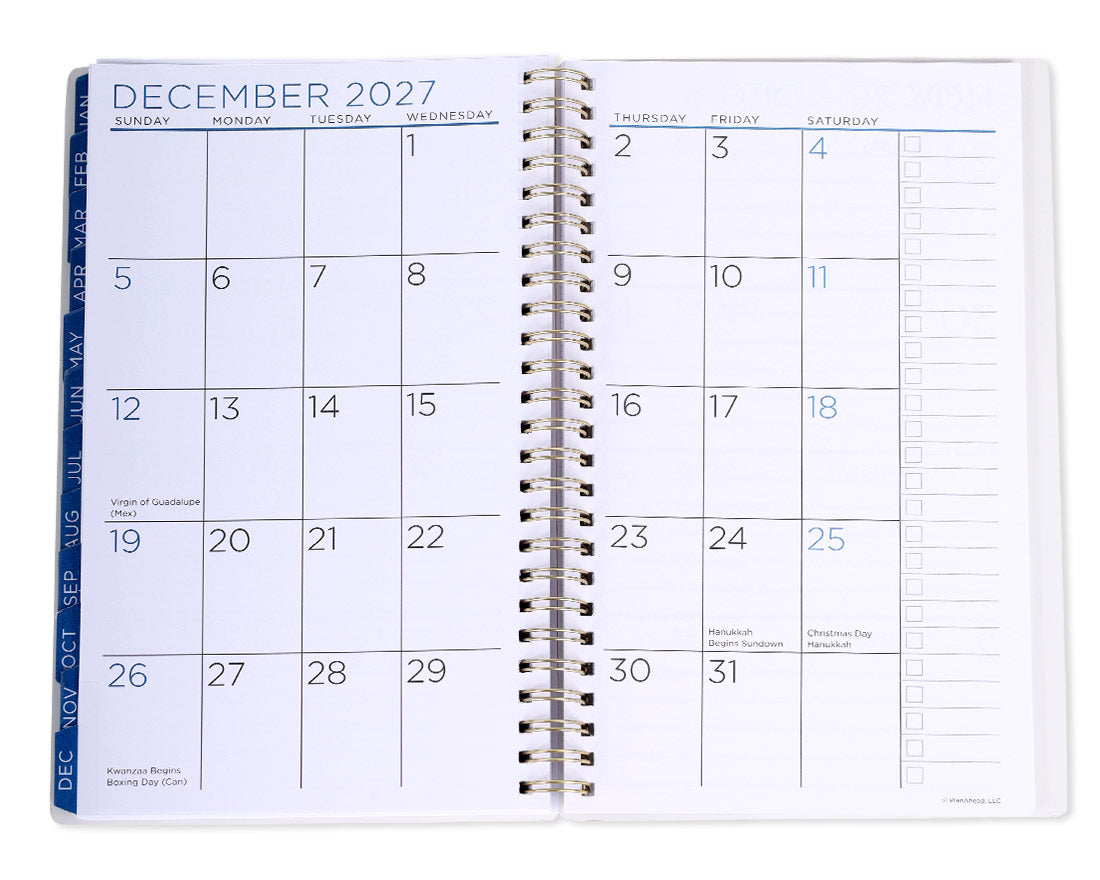 Medium Monthly/Weekly Black Planner (Oct26-Dec27)