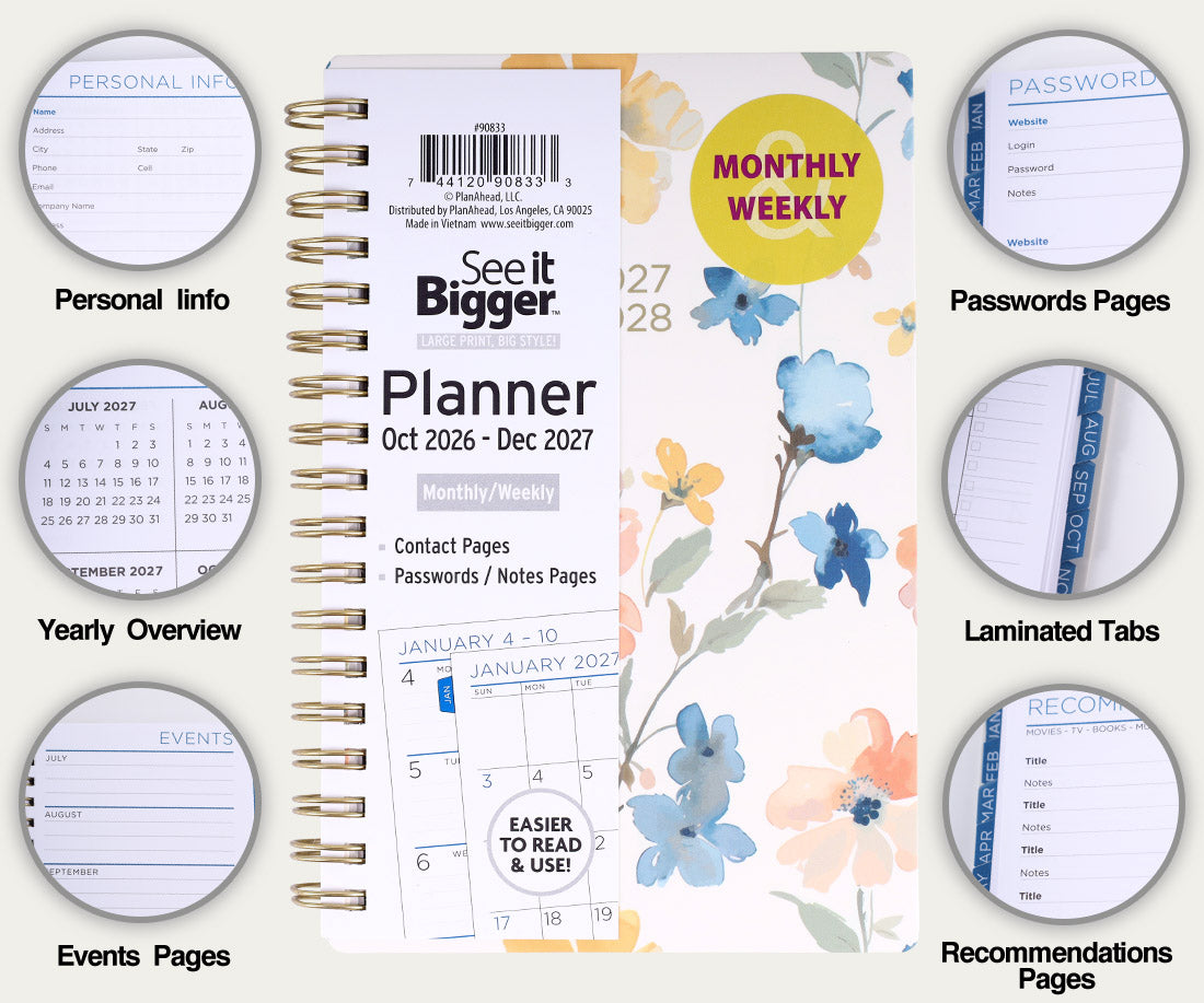 Small Monthly/Weekly Floral Planner (Oct26-Dec27)