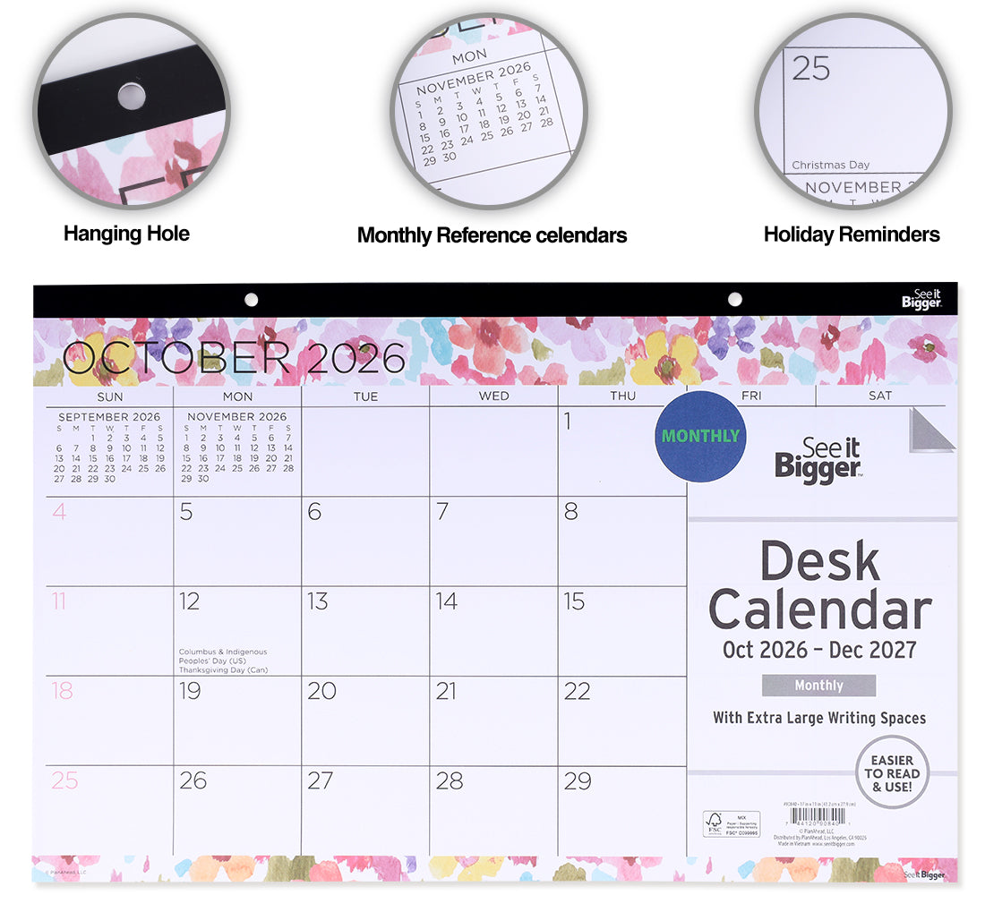 11" x 17" Monthly Desk Pad Calendar (Oct26-Dec27)