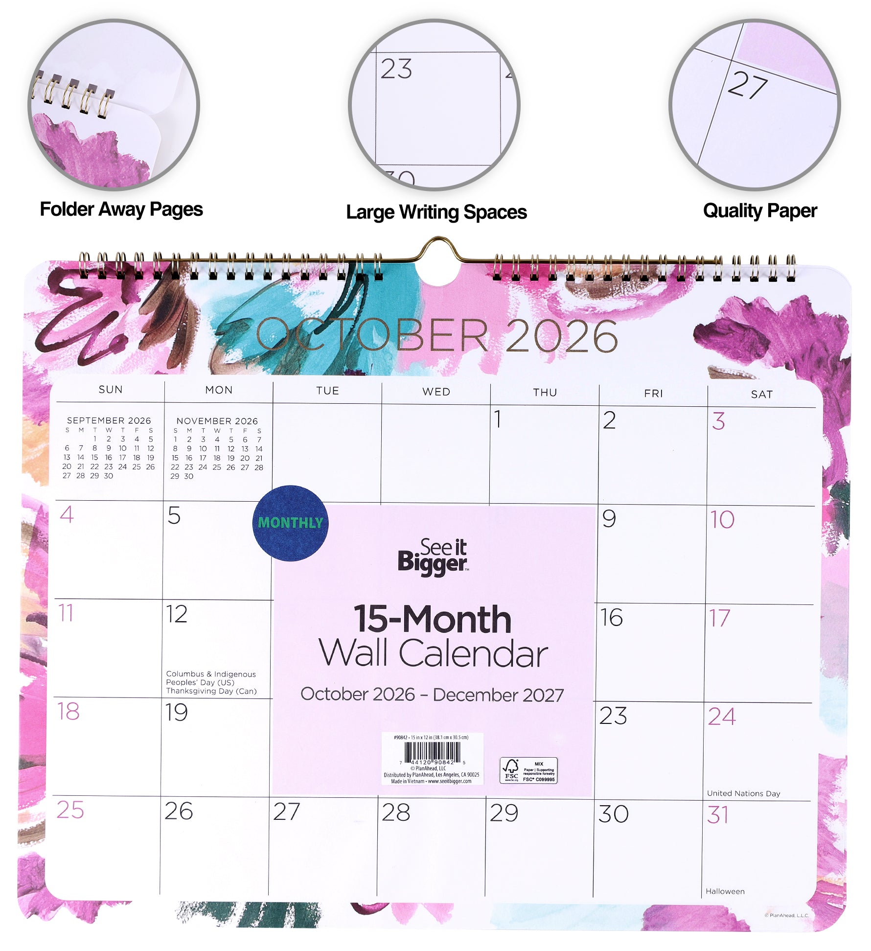 12" x 15" Wall Calendar (Oct26-Dec27)
