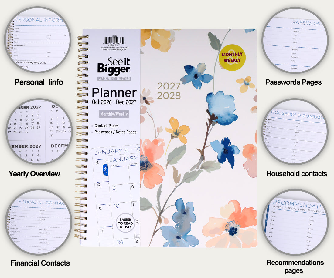 Large Monthly/Weekly Fashion Planner (Oct26-Dec27)