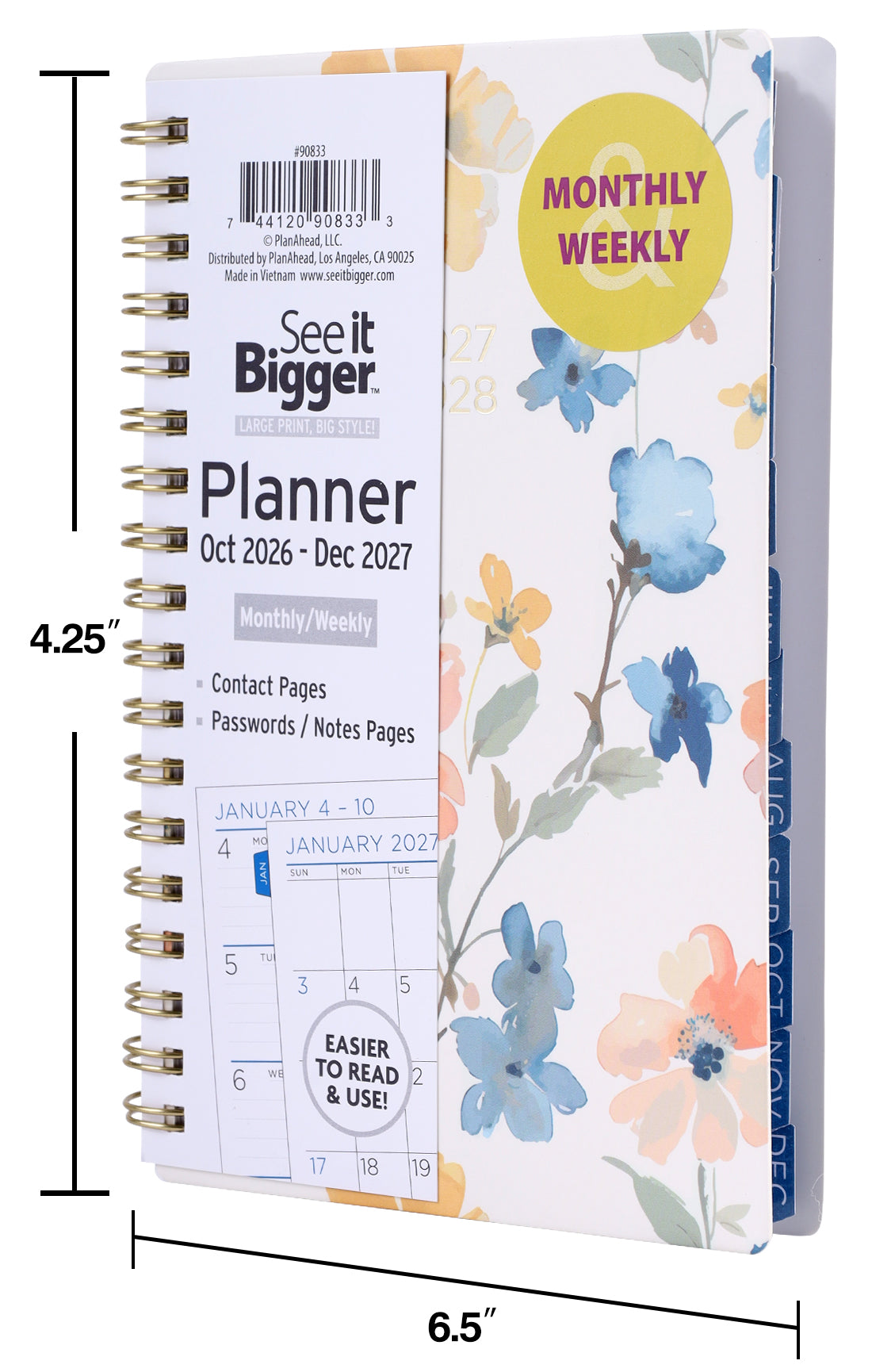Small Monthly/Weekly Floral Planner (Oct26-Dec27)