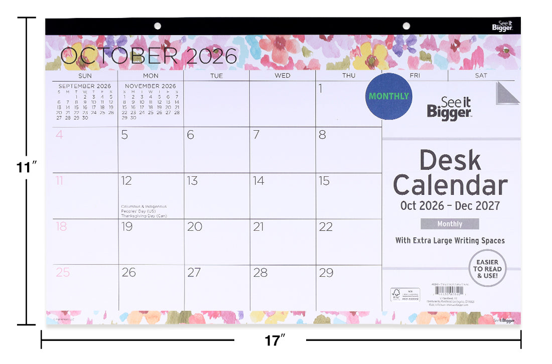 11" x 17" Monthly Desk Pad Calendar (Oct26-Dec27)
