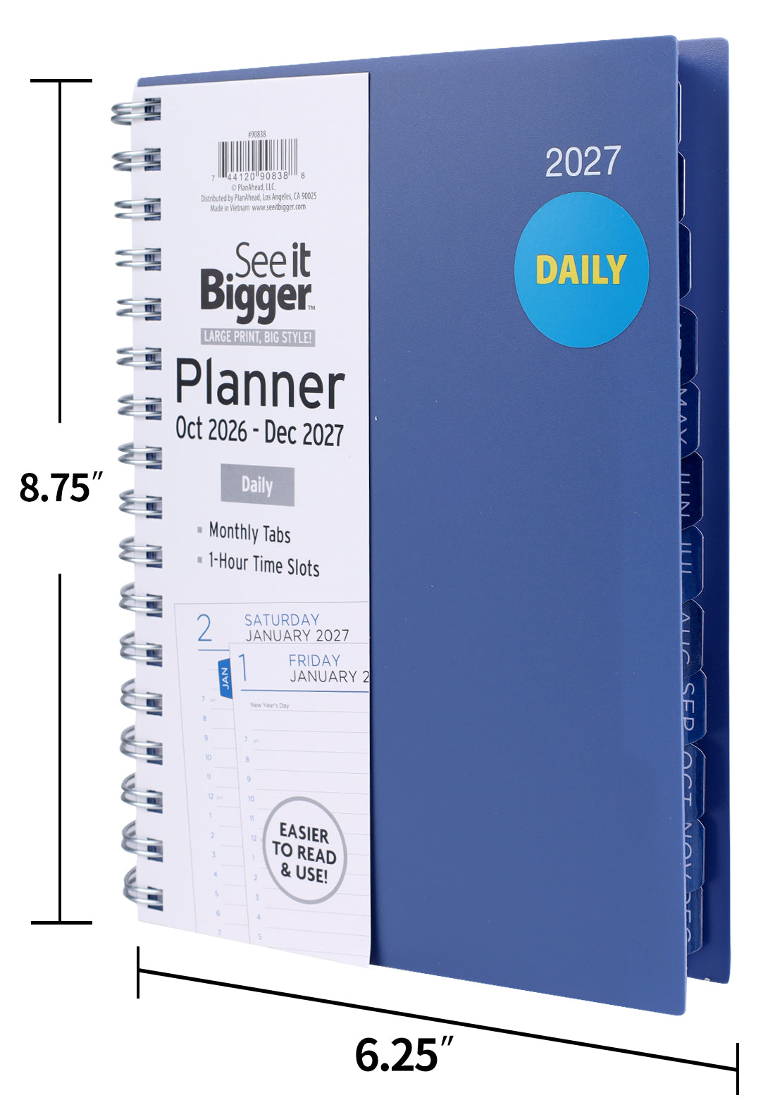 Medium Navy Daily Planner (Oct26-Dec27)