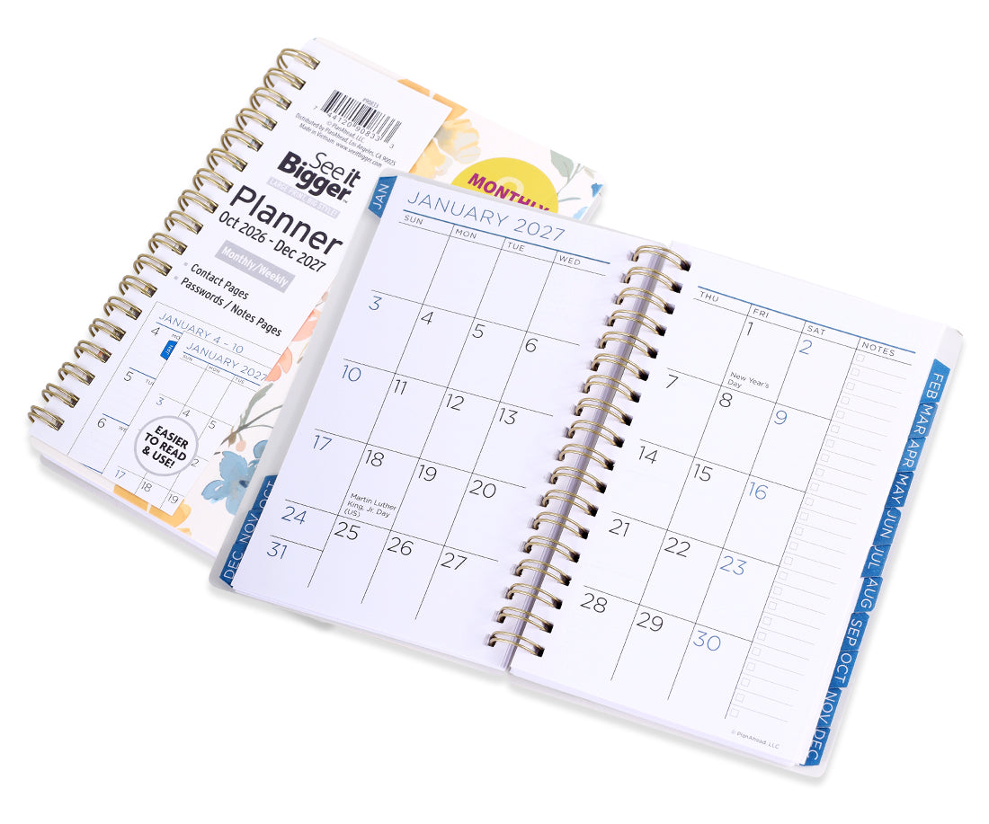 Small Monthly/Weekly Floral Planner (Oct26-Dec27)