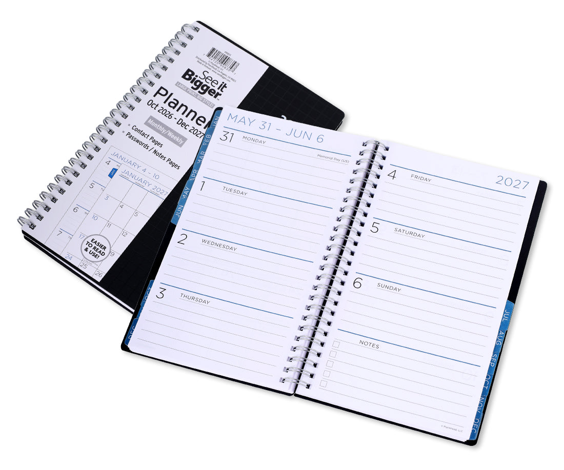 Medium Monthly/Weekly Black Planner (Oct26-Dec27)