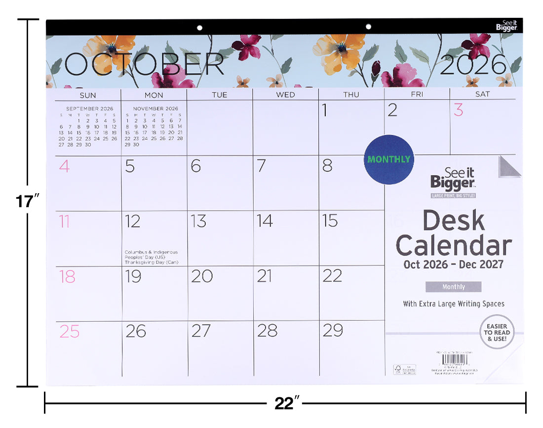 17" x 22" Monthly Desk Pad Calendar (Oct26-Dec27)