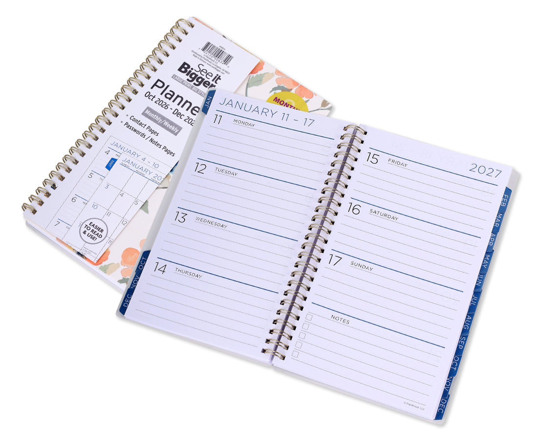 Medium Monthly/Weekly Floral Planner (Oct26-Dec27)