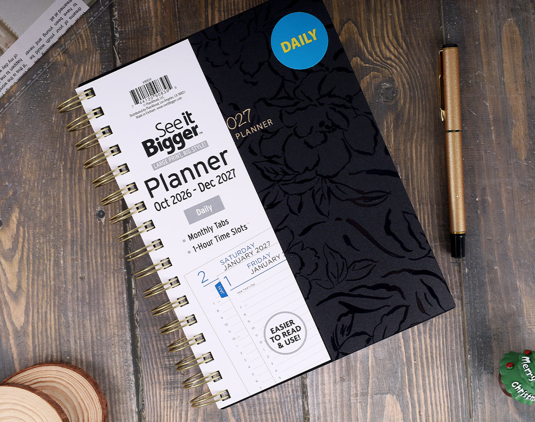 Medium Black Fashion Daily Planner (Oct26-Dec27)