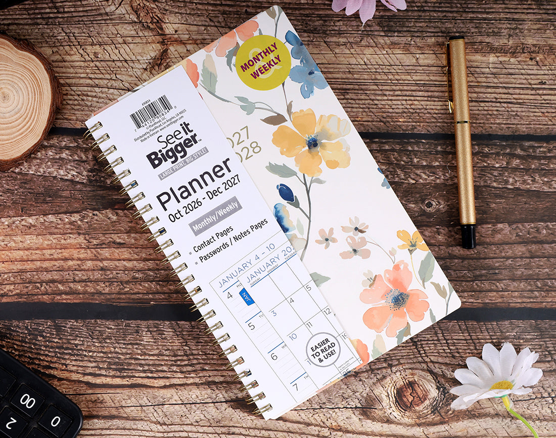 Medium Monthly/Weekly Floral Planner (Oct26-Dec27)