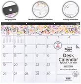 2026 desk calendar with floral design and hanging hole, monthly reference calendars, and holiday reminders.