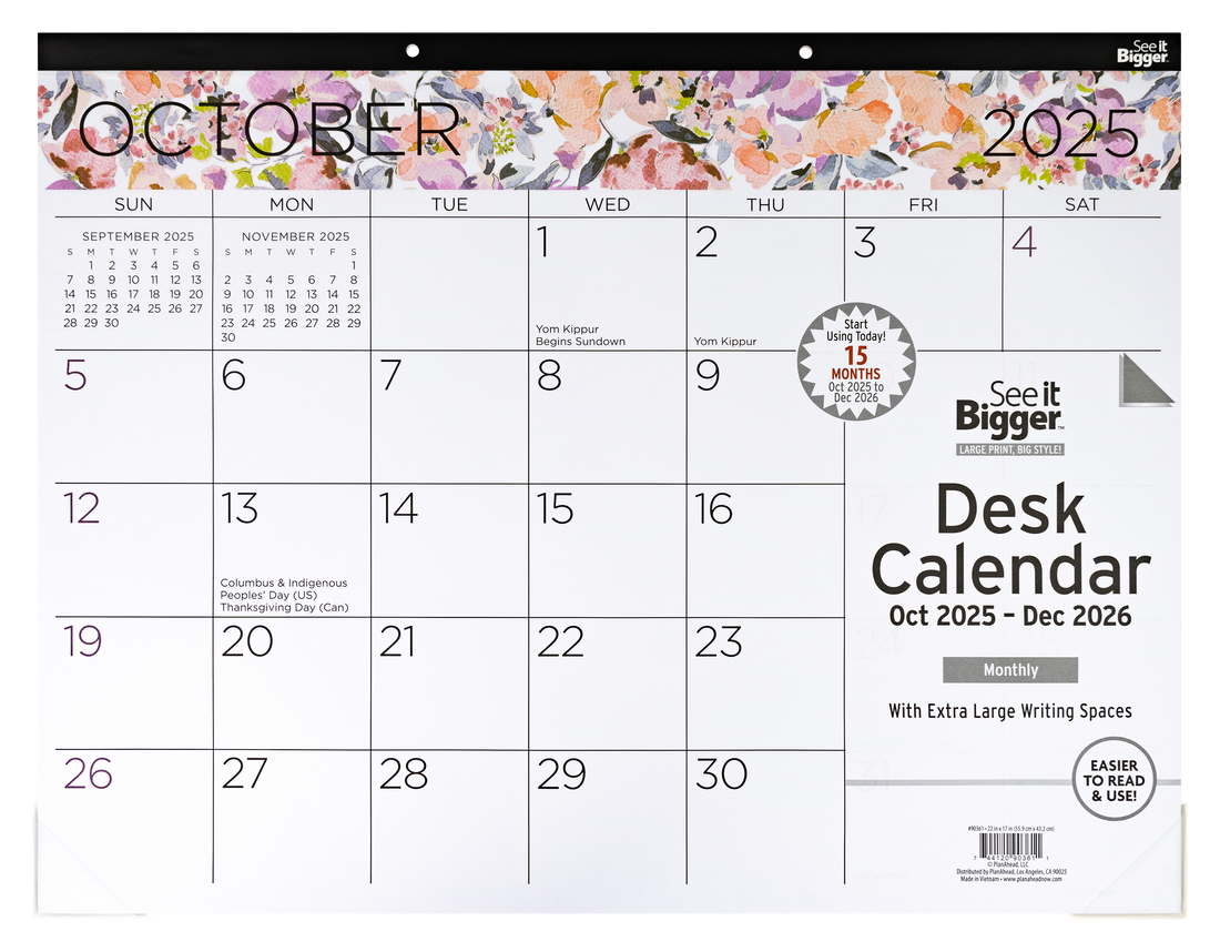 Desk calendar for 2026 with floral design and &