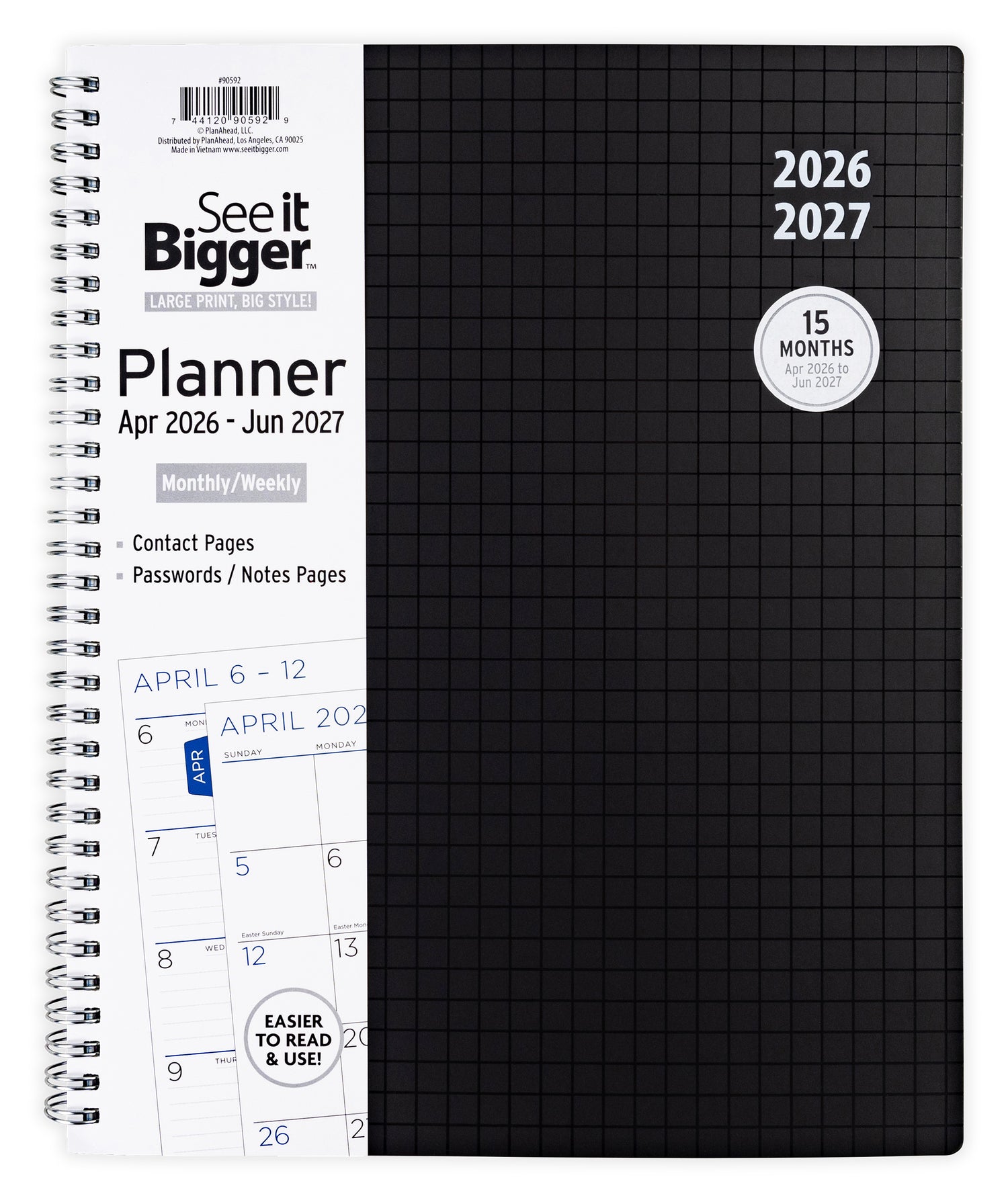 Large Monthly/Weekly Black Planner