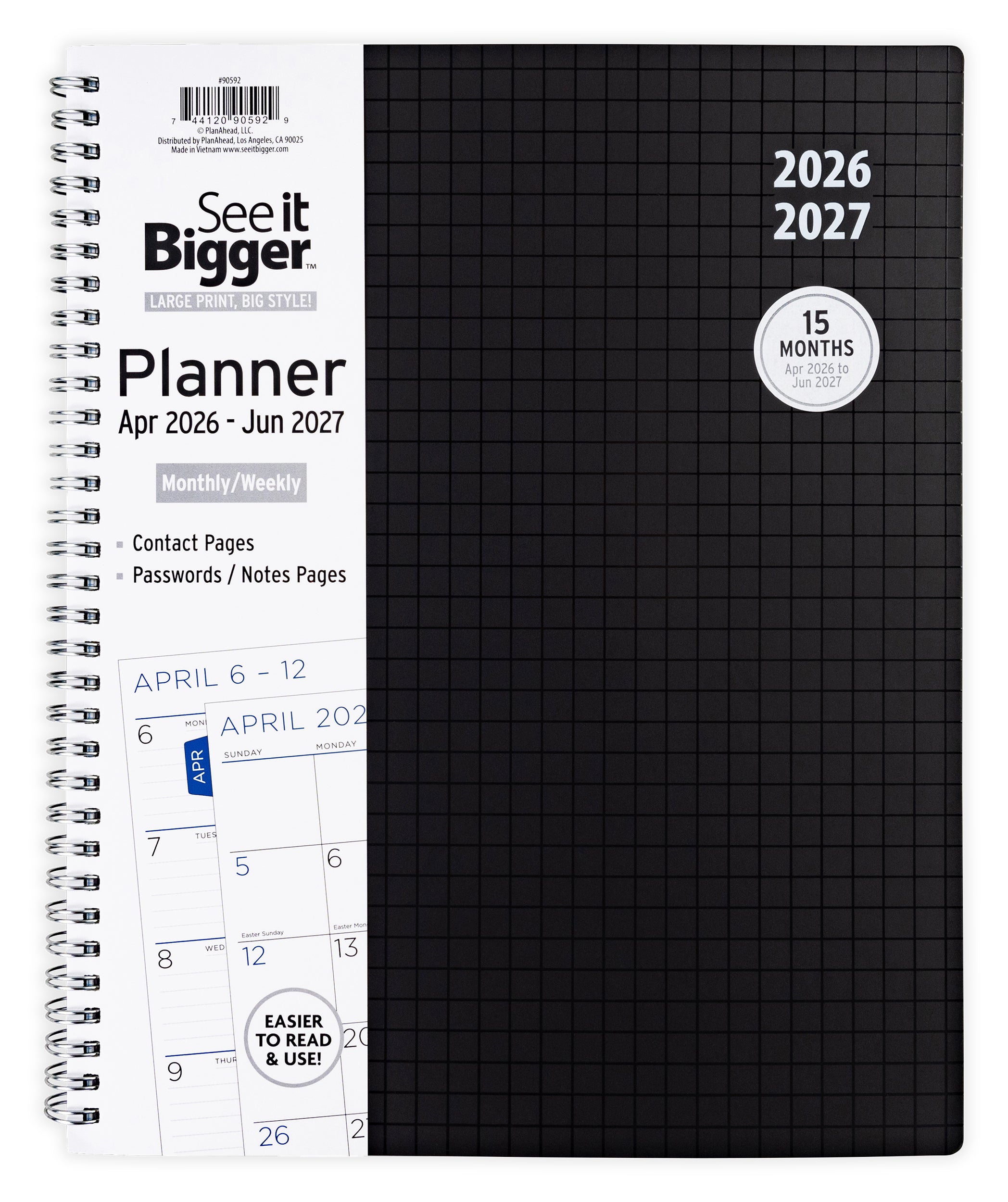 Large Monthly/Weekly Black Planner