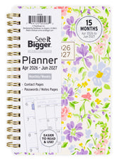 2026-2027 small planner with floral cover displaying monthly/weekly layout. Small 2026 planner.