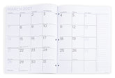 Floral 2 year monthly planner with 2026-2028 dates on a white background. Large 2 year monthly planner opened.