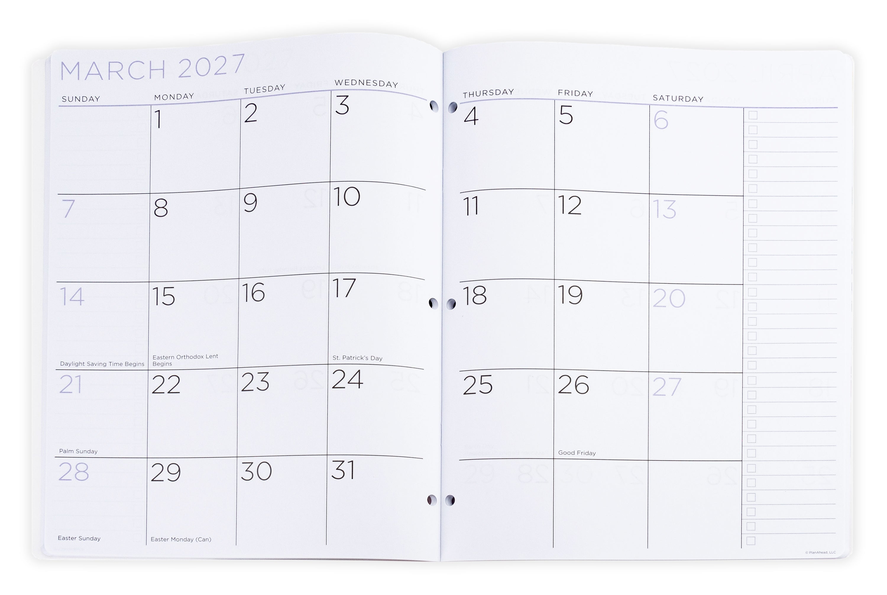 Floral 2 year monthly planner with 2026-2028 dates on a white background. Large 2 year monthly planner opened.