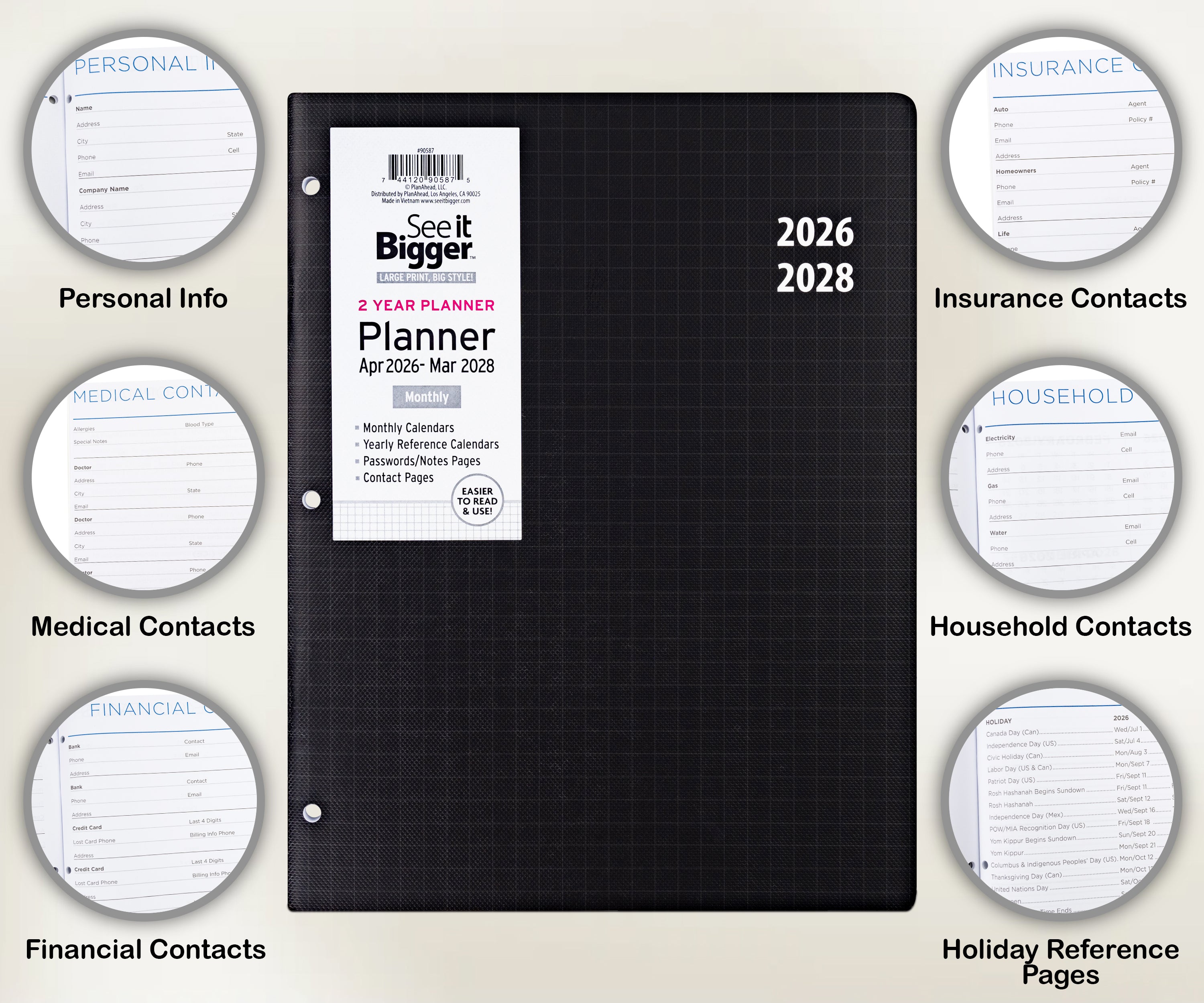 2 Yr Large Monthly Black Planner
