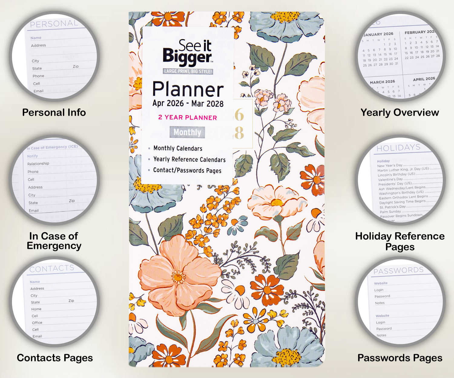 Floral pocket size planner cover with &