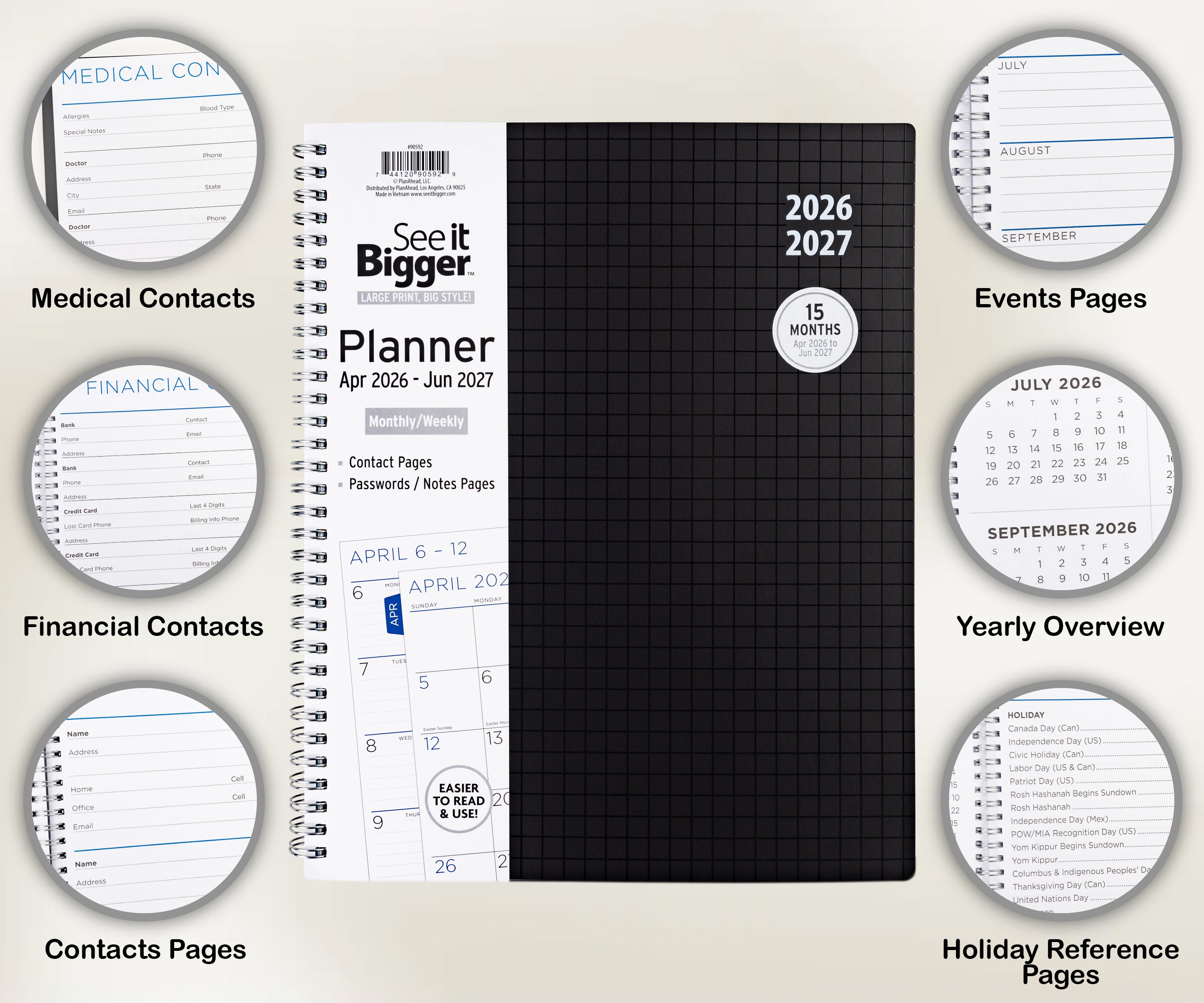 Large Monthly/Weekly Black Planner