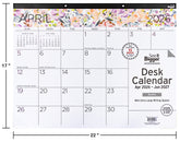 2026 desk calendar with floral design and dimensions displayed. 17x22 calendar