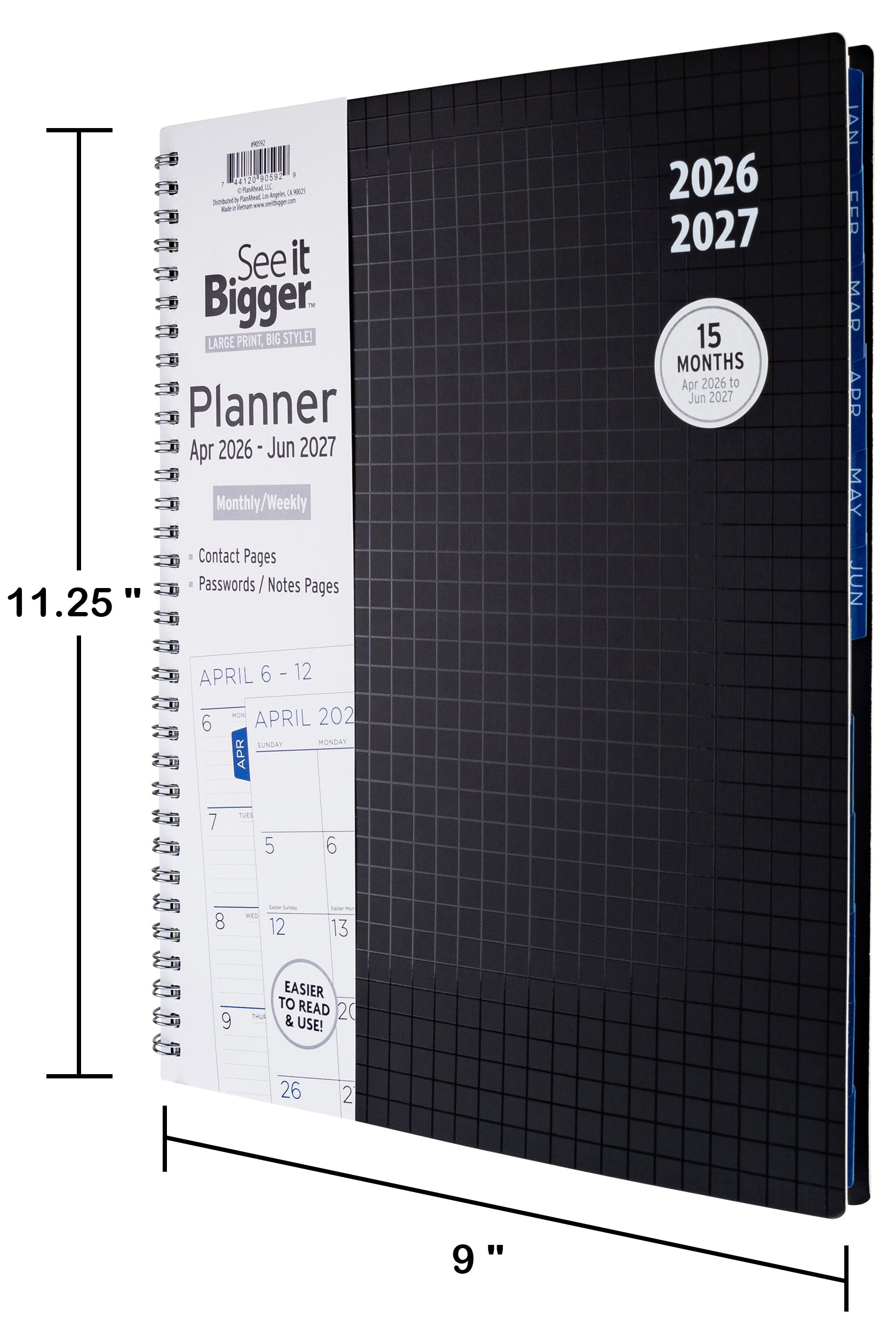Large Monthly/Weekly Black Planner